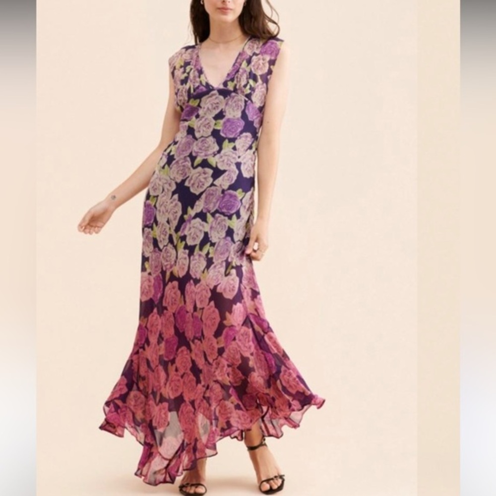 Free people rose garden purple pink ombré maxi dress with liner size 2